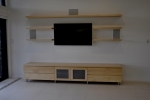 EU 148 -EU 148 can also be supplied with wall mounted floating shelves, as shown here. All our Entertainment Units can be customized in size to suit your individual room. They can be made with a variety of solid timbers including Tasmanian Blackwood, Blue Gum, Tasmanian Oak, Jarrah, Blackbutt and many more. Give us a call with your requirements for an obligation free quote.