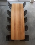 Trent Table - Blackbutt 32 mm top and made with a black metal base.